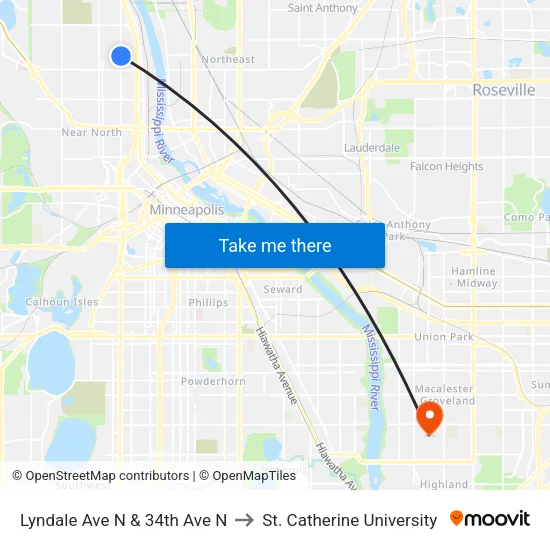 Lyndale Ave N & 34th Ave N to St. Catherine University map