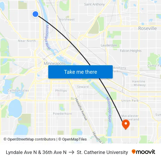Lyndale Ave N & 36th Ave N to St. Catherine University map