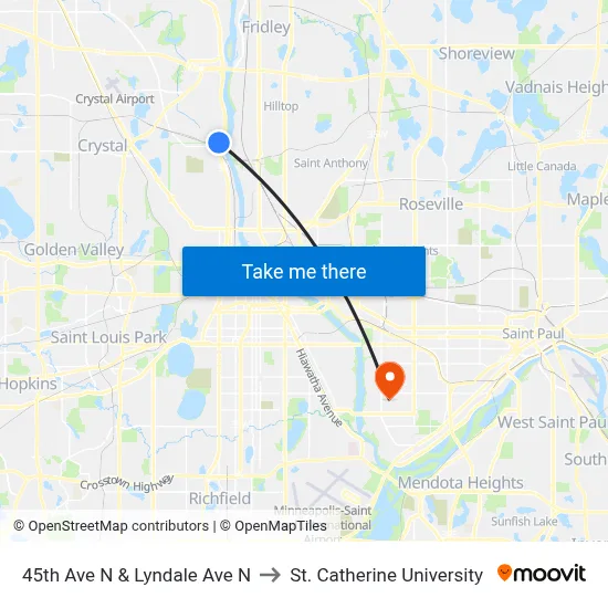 45th Ave N & Lyndale Ave N to St. Catherine University map