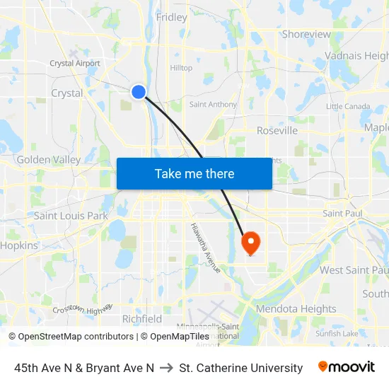 45th Ave N & Bryant Ave N to St. Catherine University map