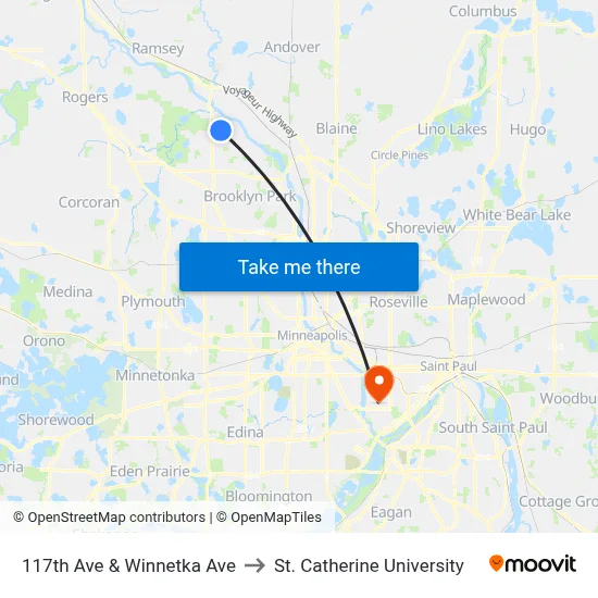 117th Ave & Winnetka Ave to St. Catherine University map