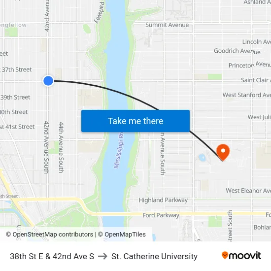 38th St E & 42nd Ave S to St. Catherine University map