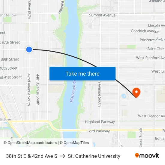 38th St E & 42nd Ave S to St. Catherine University map