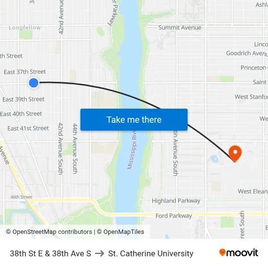 38th St E & 38th Ave S to St. Catherine University map