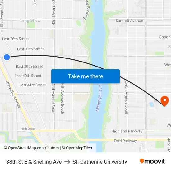 38th St E & Snelling Ave to St. Catherine University map