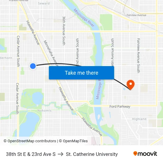 38th St E & 23rd Ave S to St. Catherine University map