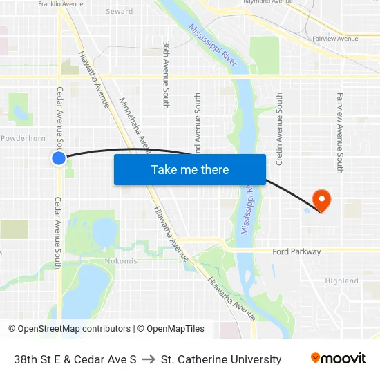 38th St E & Cedar Ave S to St. Catherine University map