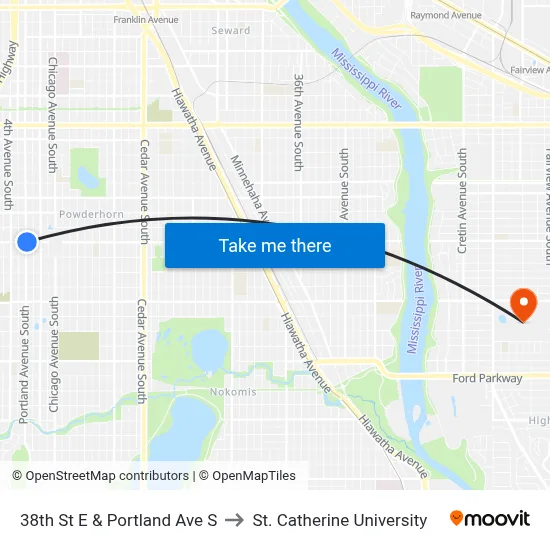 38th St E & Portland Ave S to St. Catherine University map