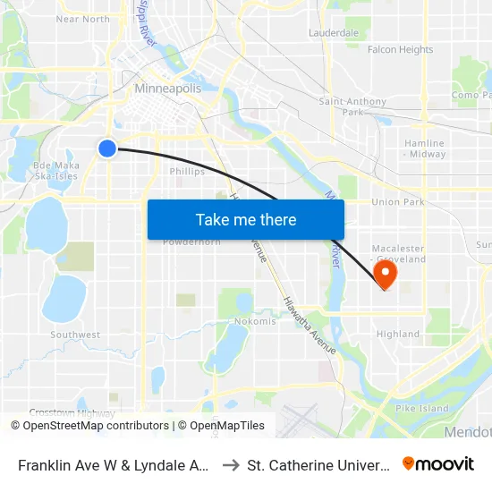 Franklin Ave W & Lyndale Ave S to St. Catherine University map