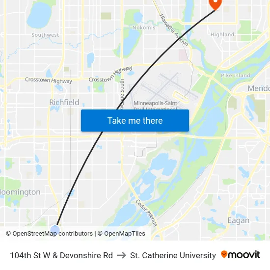 104th St W & Devonshire Rd to St. Catherine University map