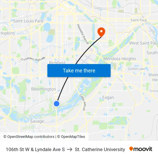 106th St W & Lyndale Ave S to St. Catherine University map
