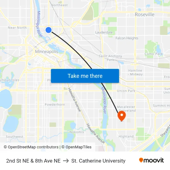 2nd St NE & 8th Ave NE to St. Catherine University map