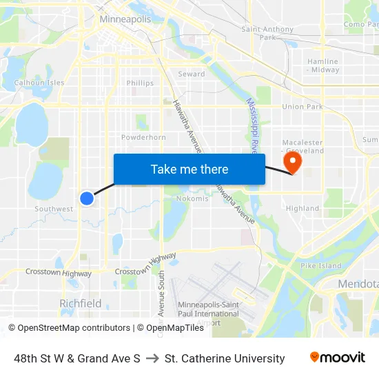 48th St W & Grand Ave S to St. Catherine University map
