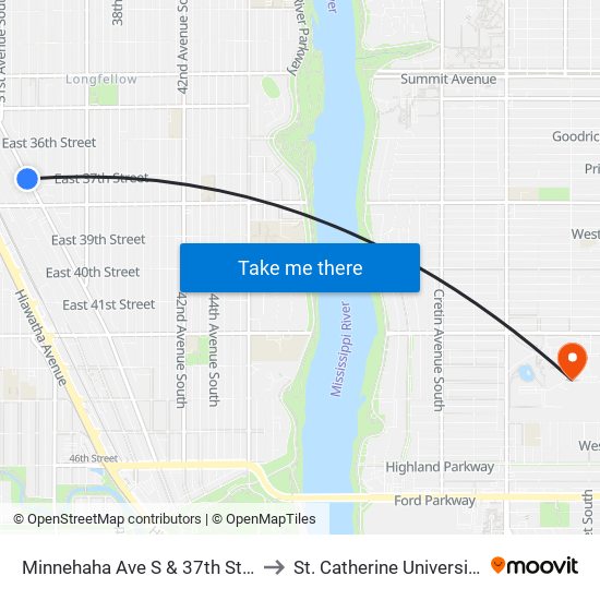 Minnehaha Ave S & 37th St E to St. Catherine University map