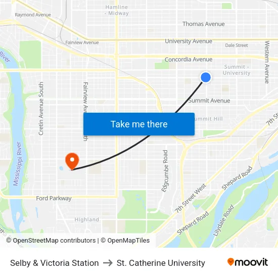 Selby & Victoria Station to St. Catherine University map