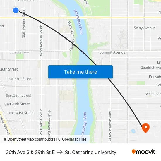 36th Ave S & 29th St E to St. Catherine University map