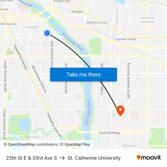 25th St E & 33rd Ave S to St. Catherine University map