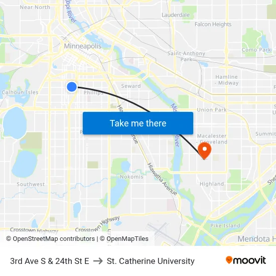 3rd Ave S & 24th St E to St. Catherine University map