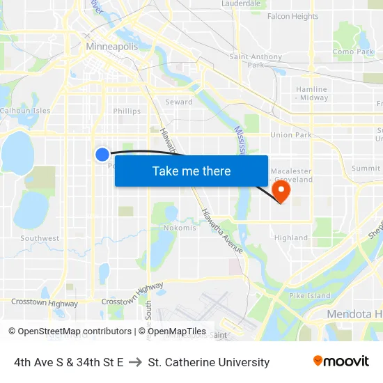 4th Ave S & 34th St E to St. Catherine University map
