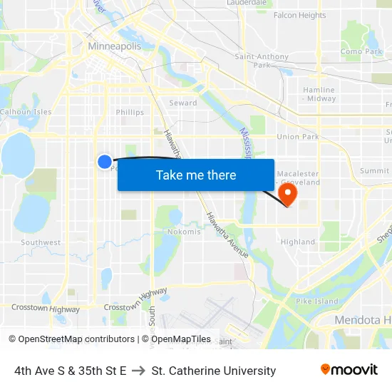 4th Ave S & 35th St E to St. Catherine University map