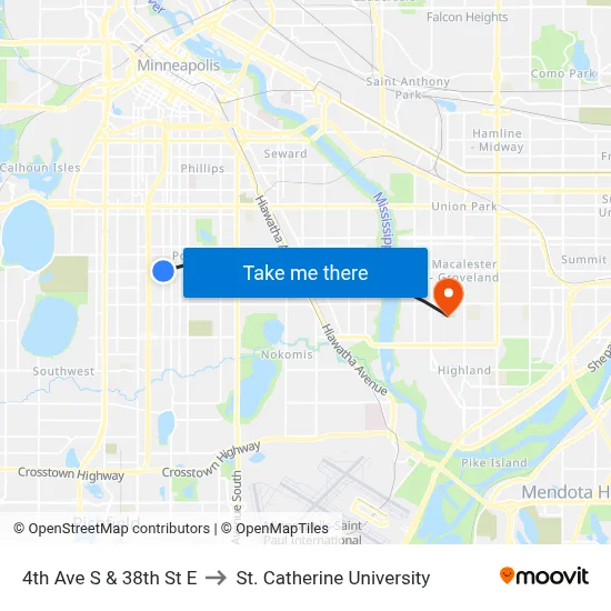 4th Ave S & 38th St E to St. Catherine University map