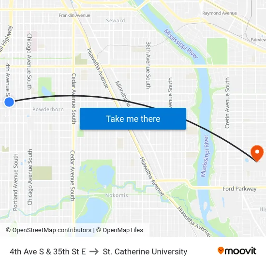 4th Ave S & 35th St E to St. Catherine University map