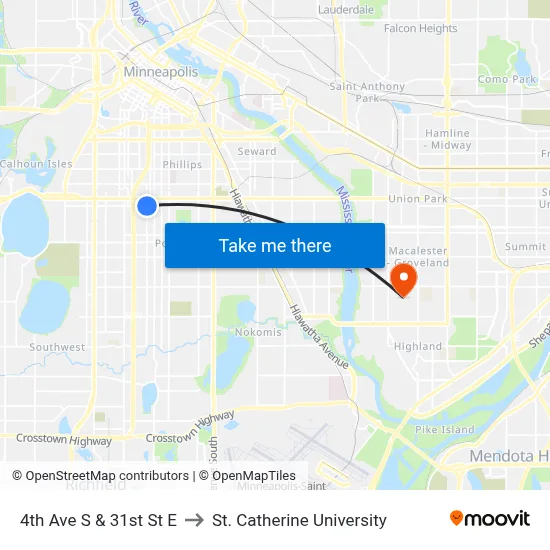 4th Ave S & 31st St E to St. Catherine University map