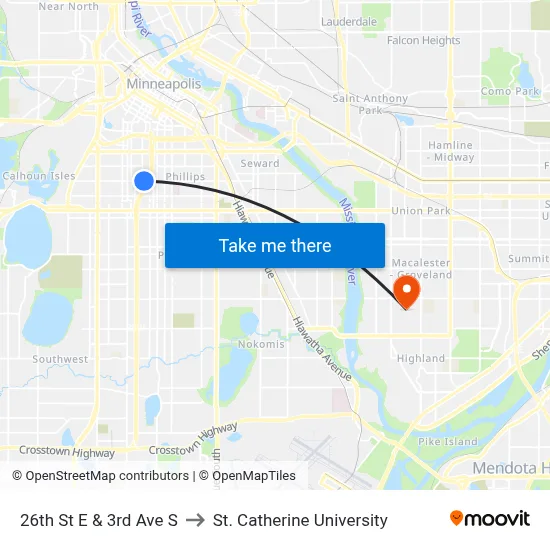 26th St E & 3rd Ave S to St. Catherine University map