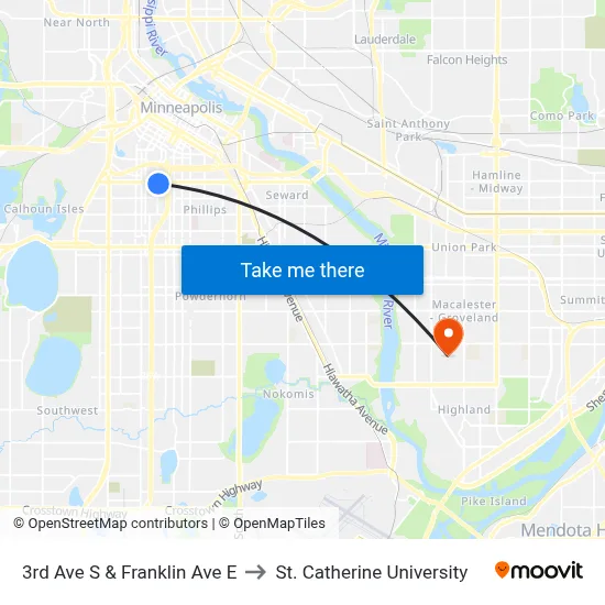 3rd Ave S & Franklin Ave E to St. Catherine University map