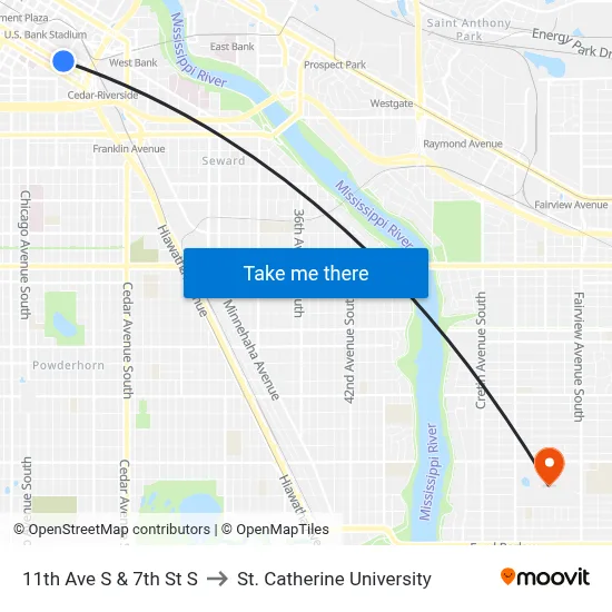 11th Ave S & 7th St S to St. Catherine University map