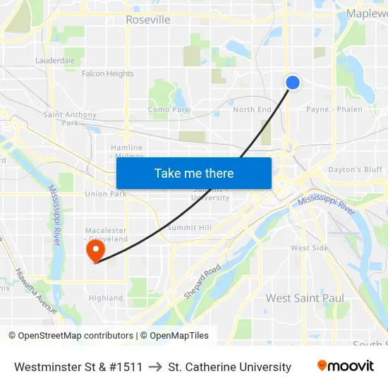 Westminster St & #1511 to St. Catherine University map