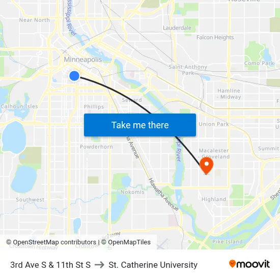 3rd Ave S & 11th St S to St. Catherine University map