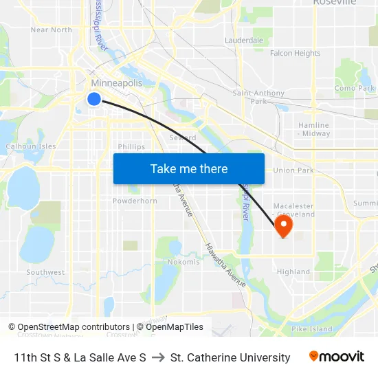 11th St S & La Salle Ave S to St. Catherine University map