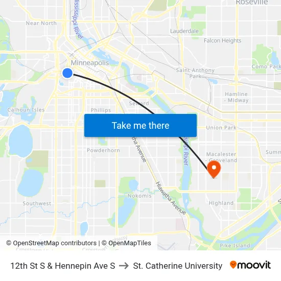 12th St S & Hennepin Ave S to St. Catherine University map