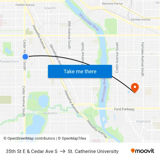 35th St E & Cedar Ave S to St. Catherine University map