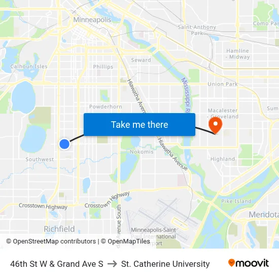 46th St W & Grand Ave S to St. Catherine University map