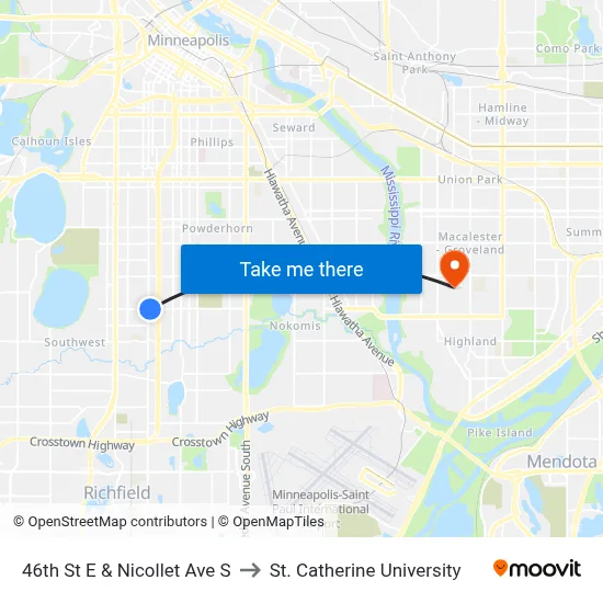 46th St E & Nicollet Ave S to St. Catherine University map