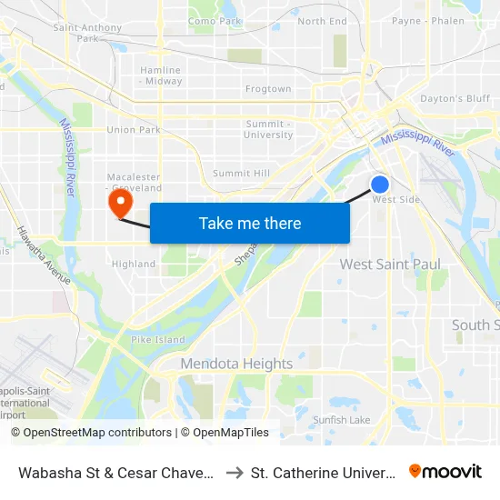 Wabasha St & Cesar Chavez St to St. Catherine University map