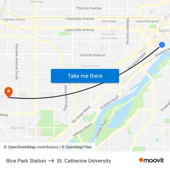 Rice Park Station to St. Catherine University map