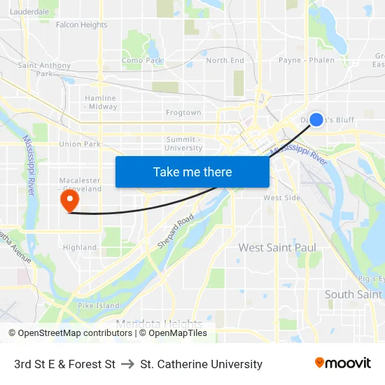 3rd St E & Forest St to St. Catherine University map