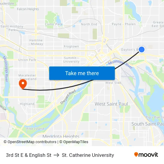 3rd St E & English St to St. Catherine University map