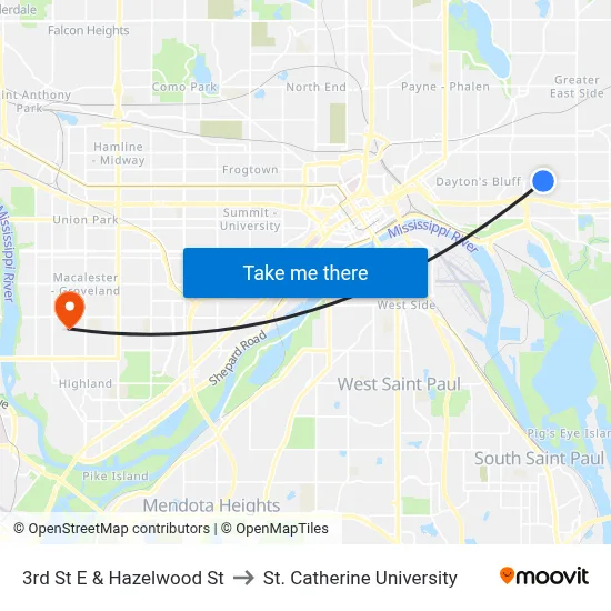 3rd St E & Hazelwood St to St. Catherine University map
