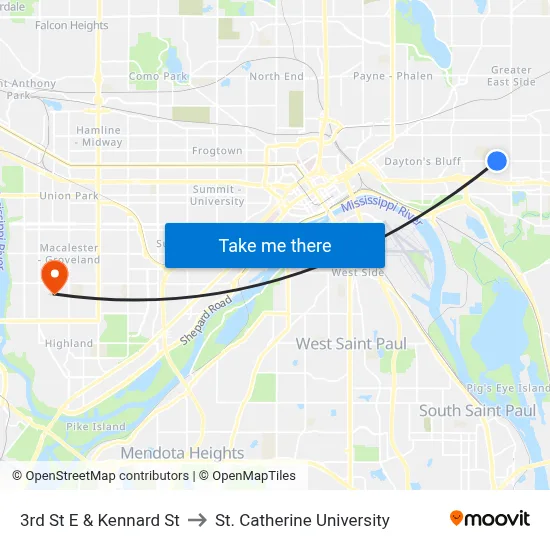 3rd St E & Kennard St to St. Catherine University map