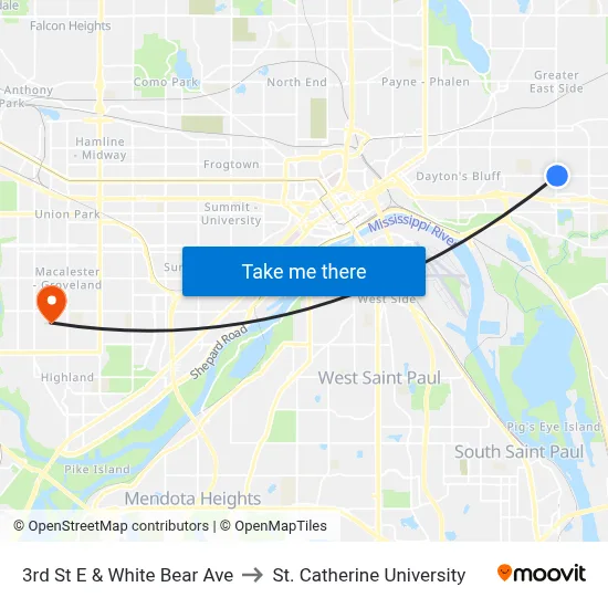 3rd St E & White Bear Ave to St. Catherine University map