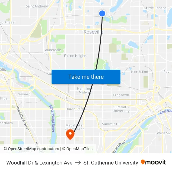 Woodhill Dr & Lexington Ave to St. Catherine University map