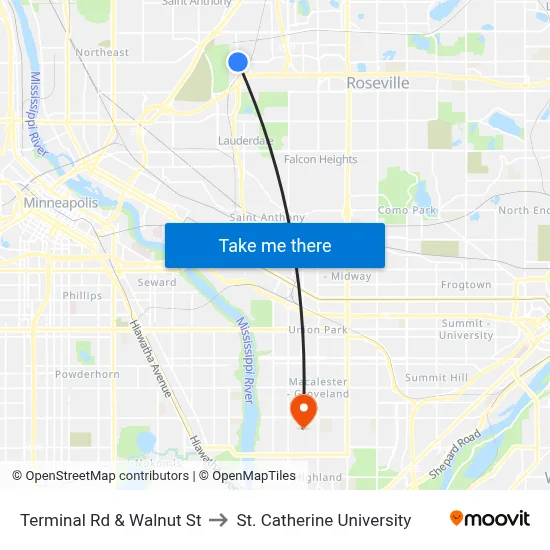 Terminal Rd & Walnut St to St. Catherine University map