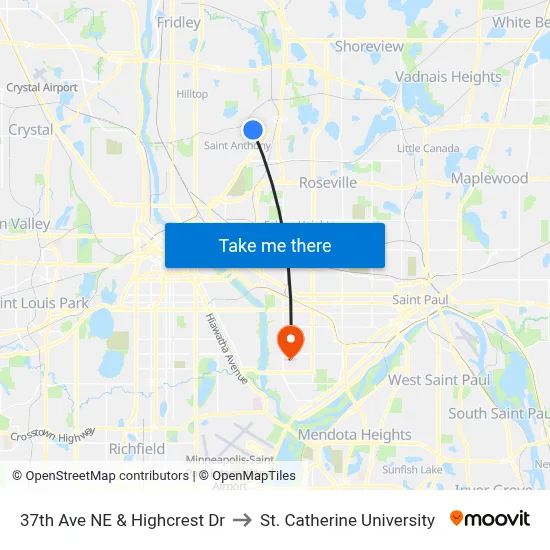 37th Ave NE & Highcrest Dr to St. Catherine University map