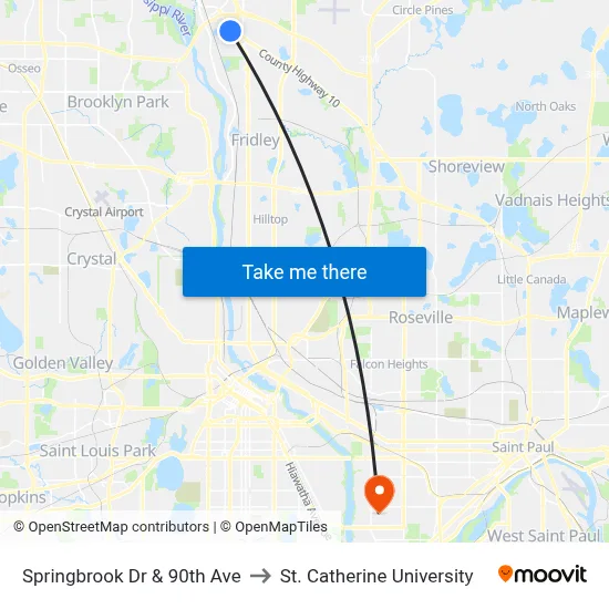 Springbrook Dr & 90th Ave to St. Catherine University map