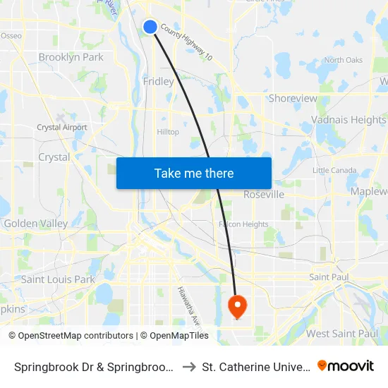Springbrook Dr & Springbrook Mall to St. Catherine University map