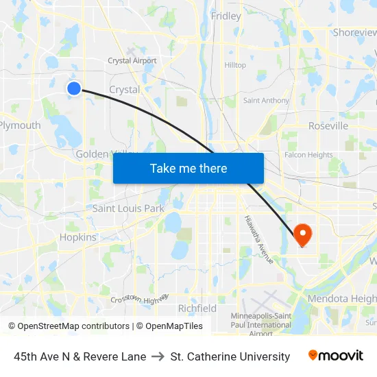 45th Ave N & Revere Lane to St. Catherine University map